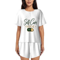 Pajama Sets for Women Crew Neck Short Sleeve Self Care Mode