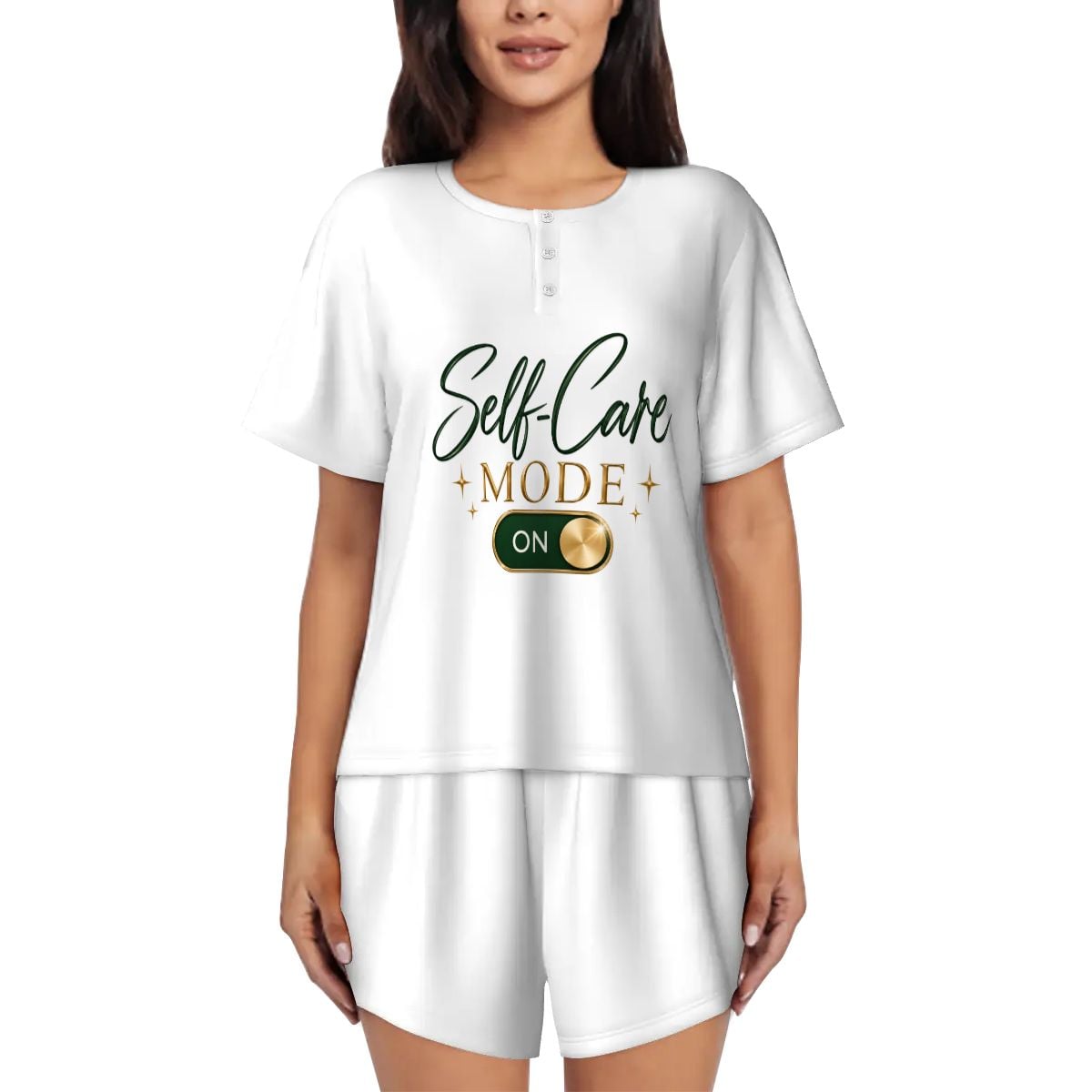 Pajama Sets for Women Crew Neck Short Sleeve Self Care Mode